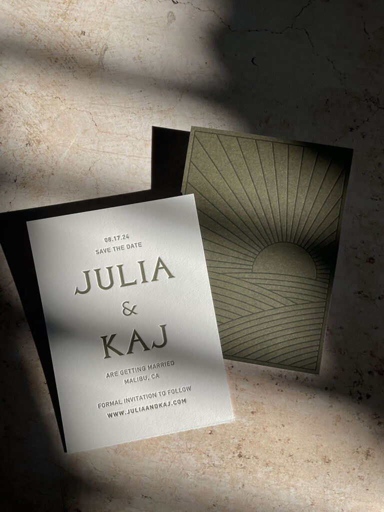 letterpress save the date in color and cotton paper