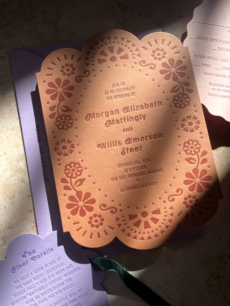 Colorful letterpress invitations printed on colored cardstock by Bodega Press