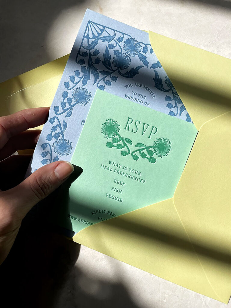 art nouveau inspired letterpress wedding invitation by Bodega Press