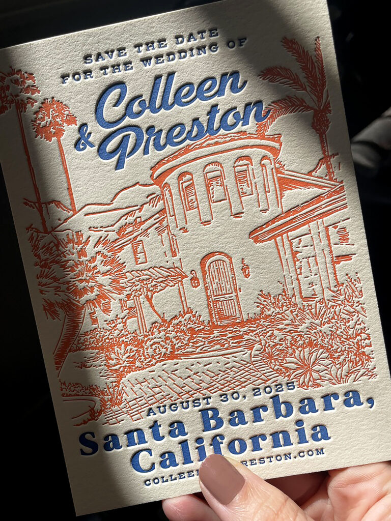 Retro modern letterpress California wedding invitation by Bodega Press