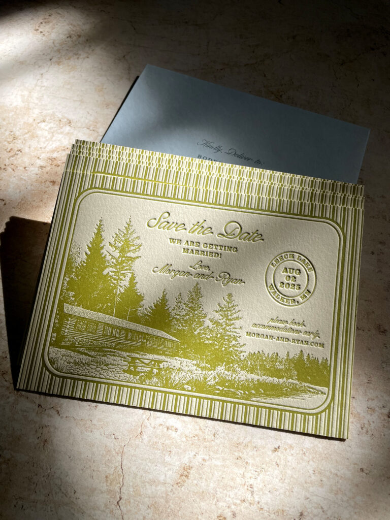 vintage modern letterpress save the date postcard by Bodega Press